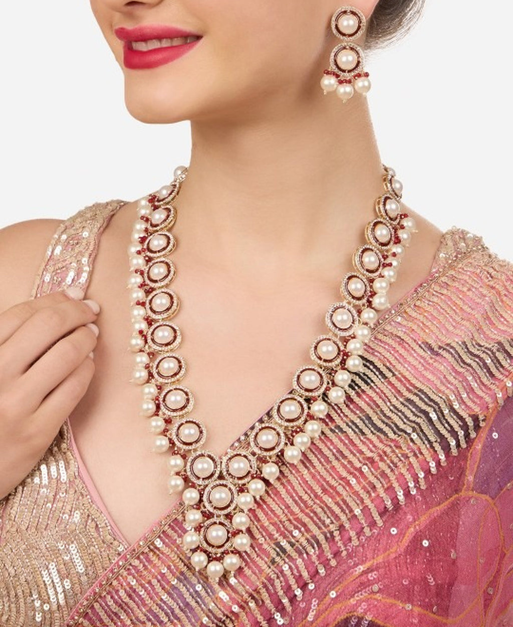 Jewel City Indian Elegant Gold Plated Stone Studded & Beaded Jewellery Set | Grocsy