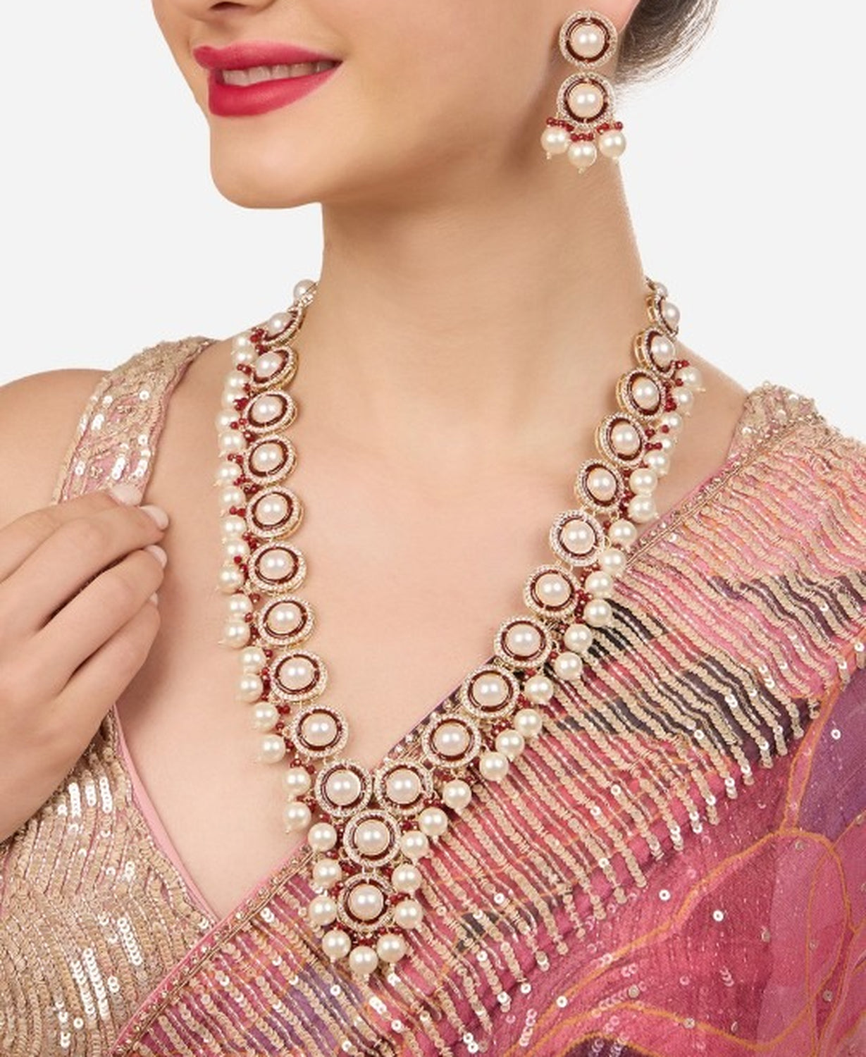 Jewel City Indian Elegant Gold Plated Stone Studded & Beaded Jewellery Set | Grocsy