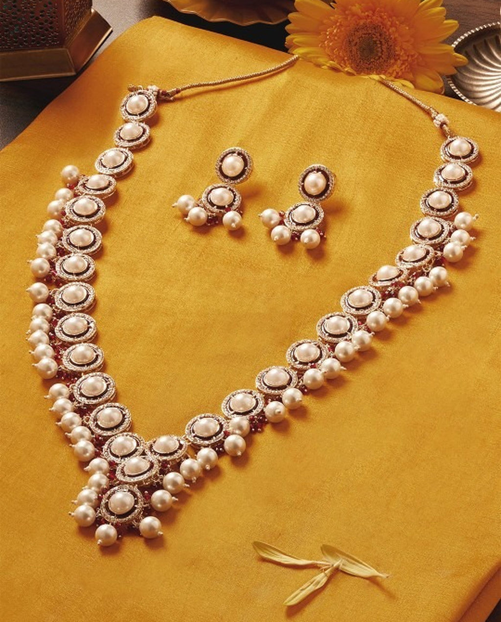 Jewel City Indian Elegant Gold Plated Stone Studded & Beaded Jewellery Set | Grocsy