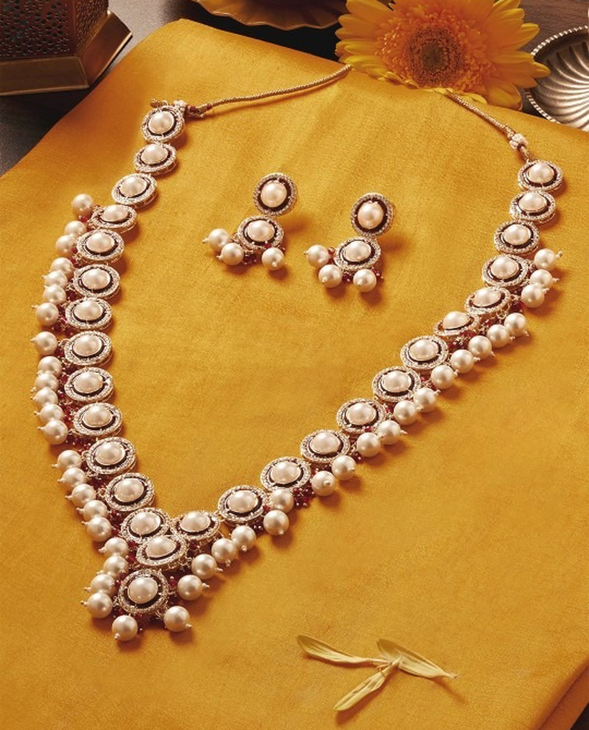Jewel City Indian Elegant Gold Plated Stone Studded & Beaded Jewellery Set | Grocsy