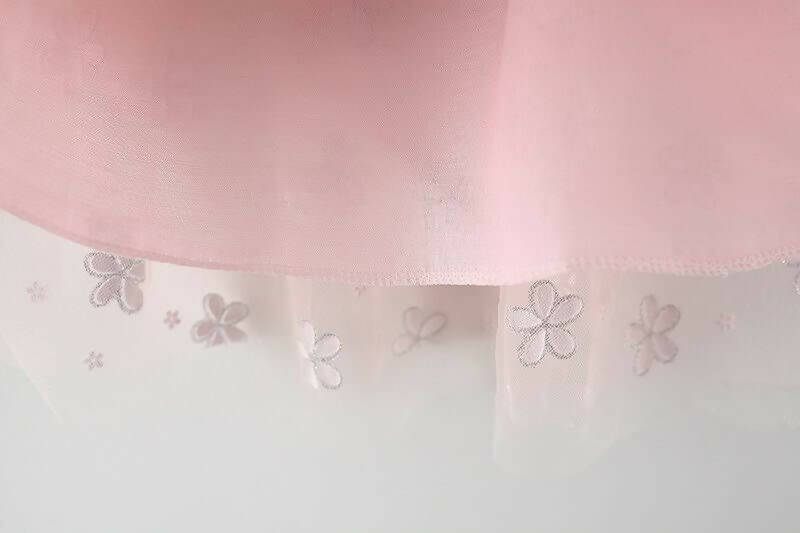 Bold N Elegant Cap Sleeve Denim Embroidered Midi Party Dress Frock with Hat Dress - Floral Pink | Grocsy
