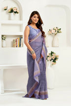 Joban Fashion Lavender Striped Linen Ready To Wear Saree With Unstitched Blouse | Grocsy