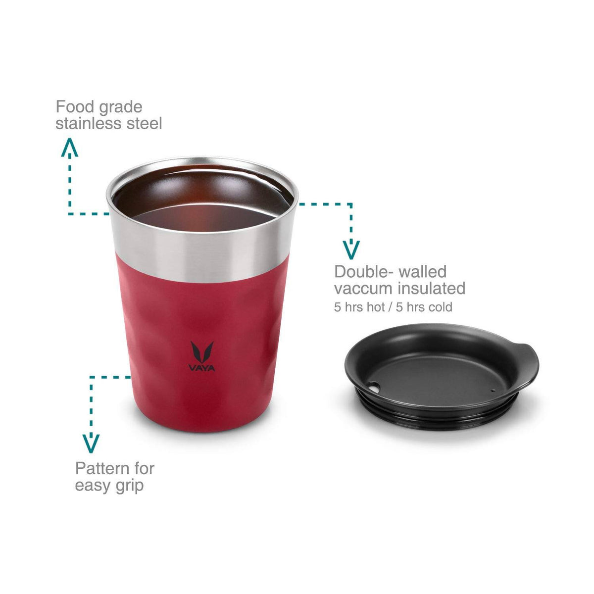 Vaya Popcup Insulated Coffee Mug Tumbler With Lid - 250 ml (Red) | Grocsy