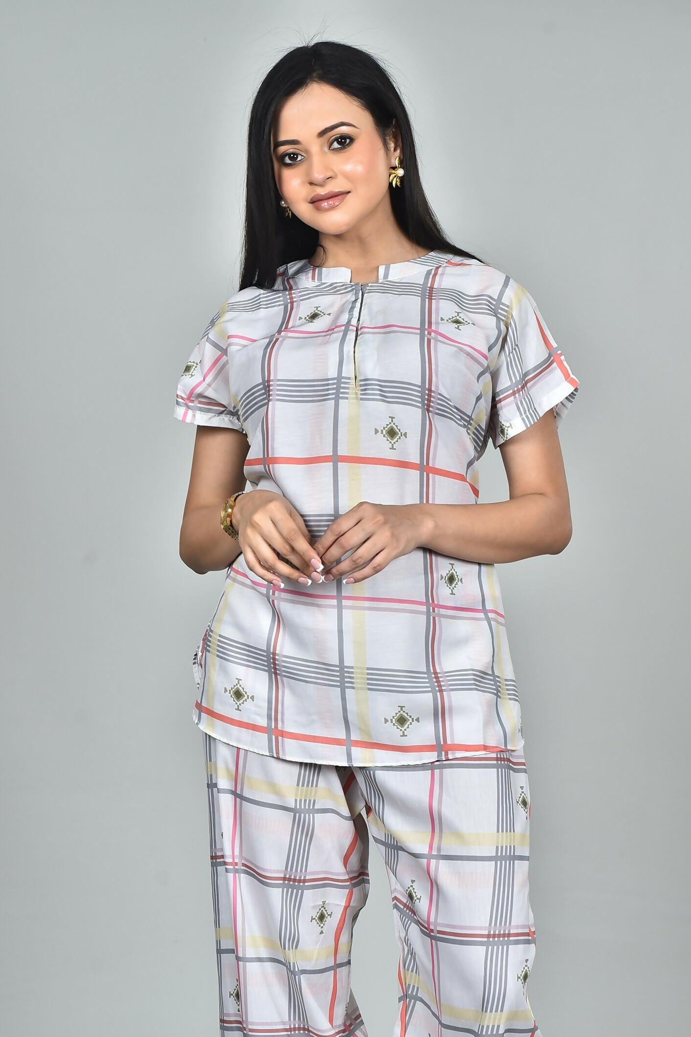 Morchari Digital Print Semi Muslin Co-Ord Set Top & Trouser-Multicolor | Grocsy