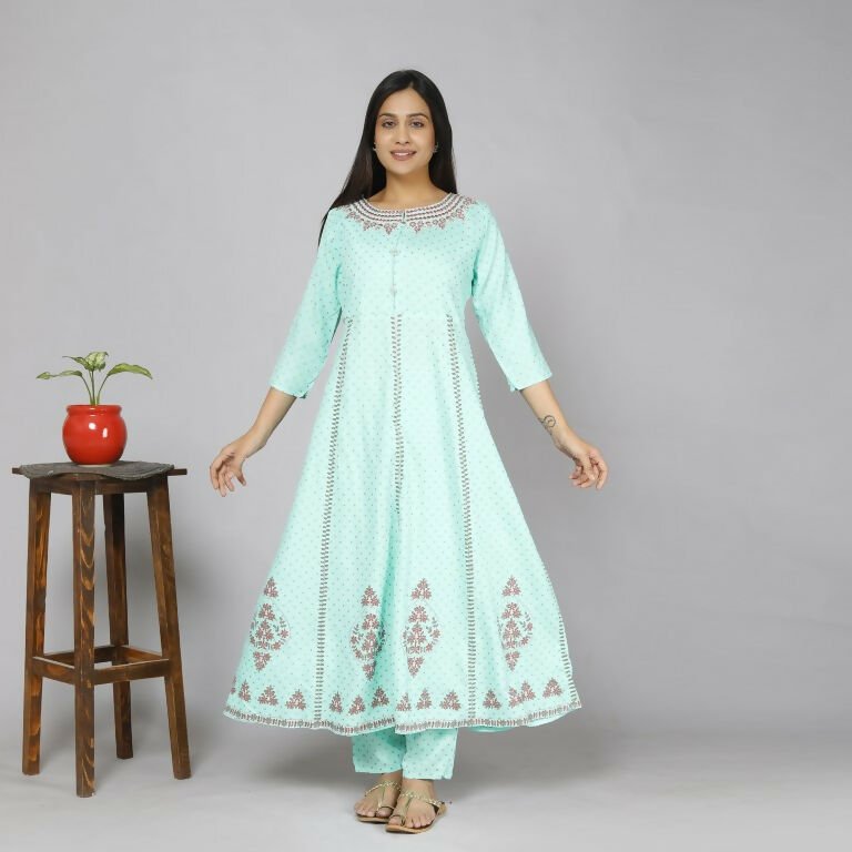 Alvano Women's Stylish Rayon Anarkali Kurta with Pant and Dupatta set Casual wear, Partywear, Wedding | Grocsy