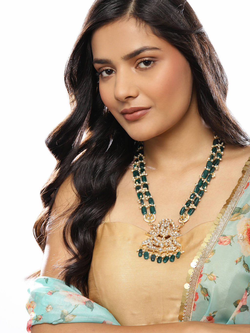 Gold-Toned Green Brass Gold-Polished Necklace - Ruby Raang | Grocsy