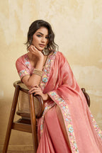 Teeya Creation New Stylish Trendy Party Wear Saree-Peach | Grocsy