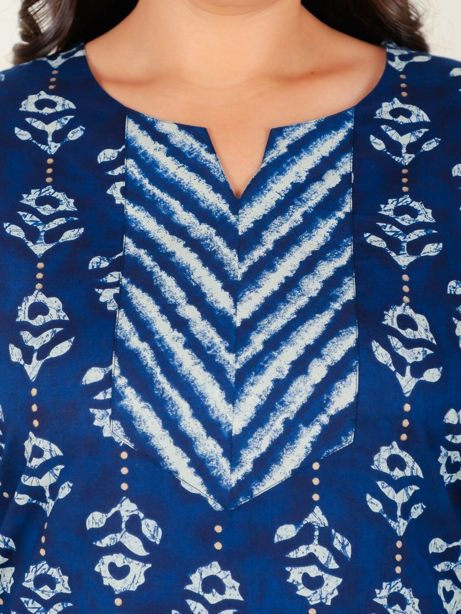Aramya Blue Soft Cotton Floral Print Straight Kurta Set for Women | Grocsy
