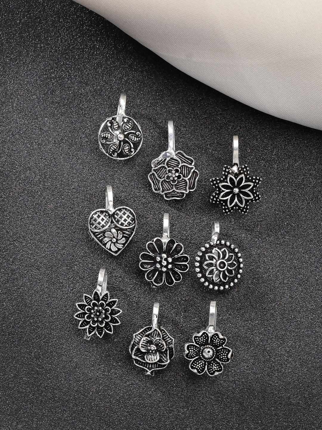 NVR Women's Set of 9 Silver-Plated German Silver Nose Pins | Grocsy