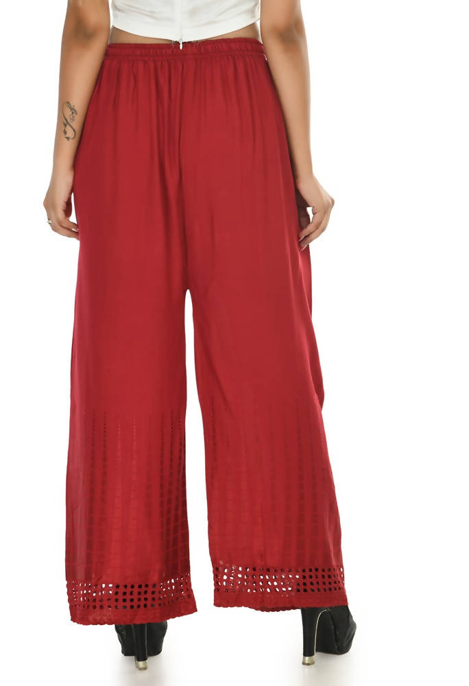 Mominos Fashion Moeza Reyon Cotton Maroon Color Cut Work Palazzo | Grocsy