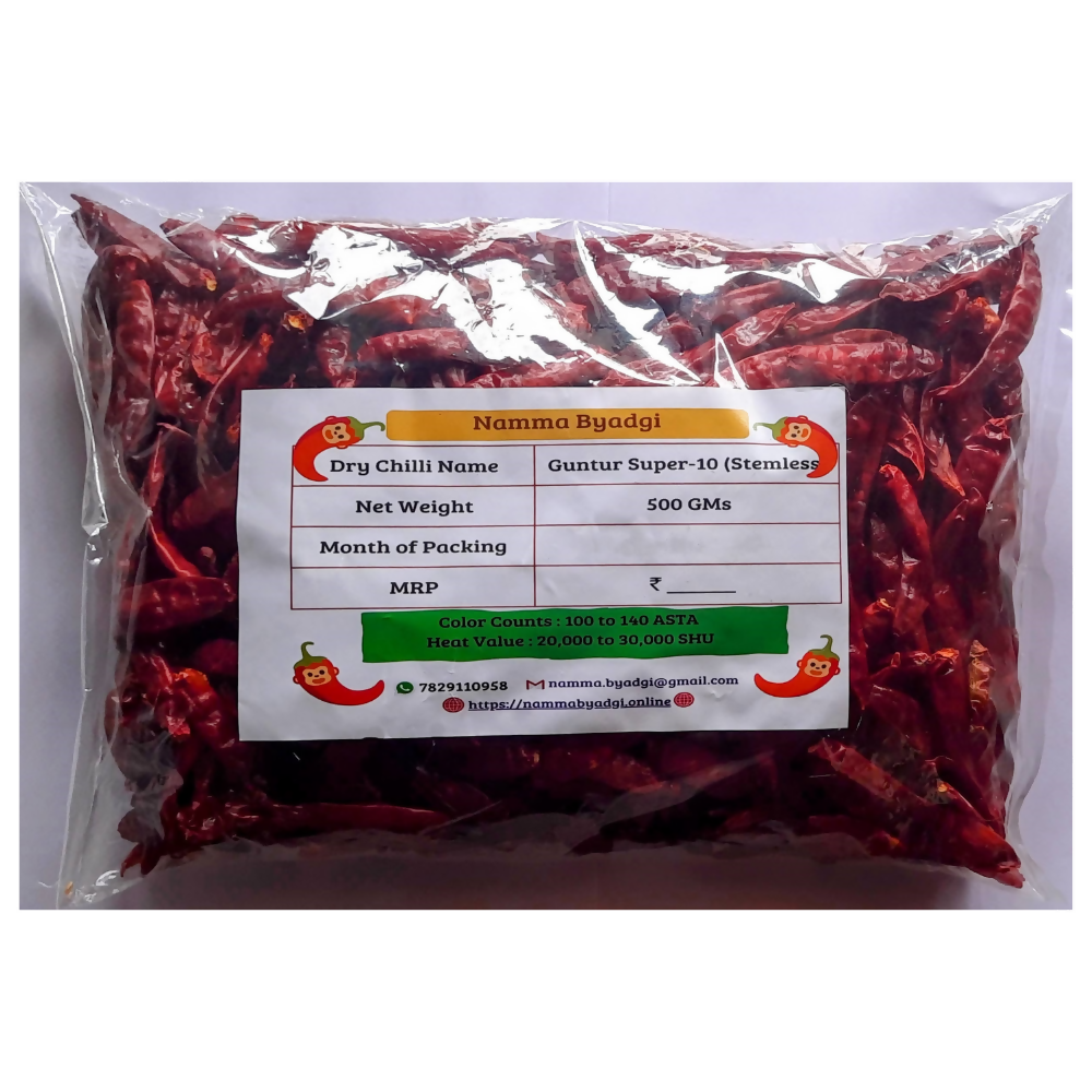 Namma Byadgi's Guntur Super-10 Stemless Dry Chilli | Grocsy
