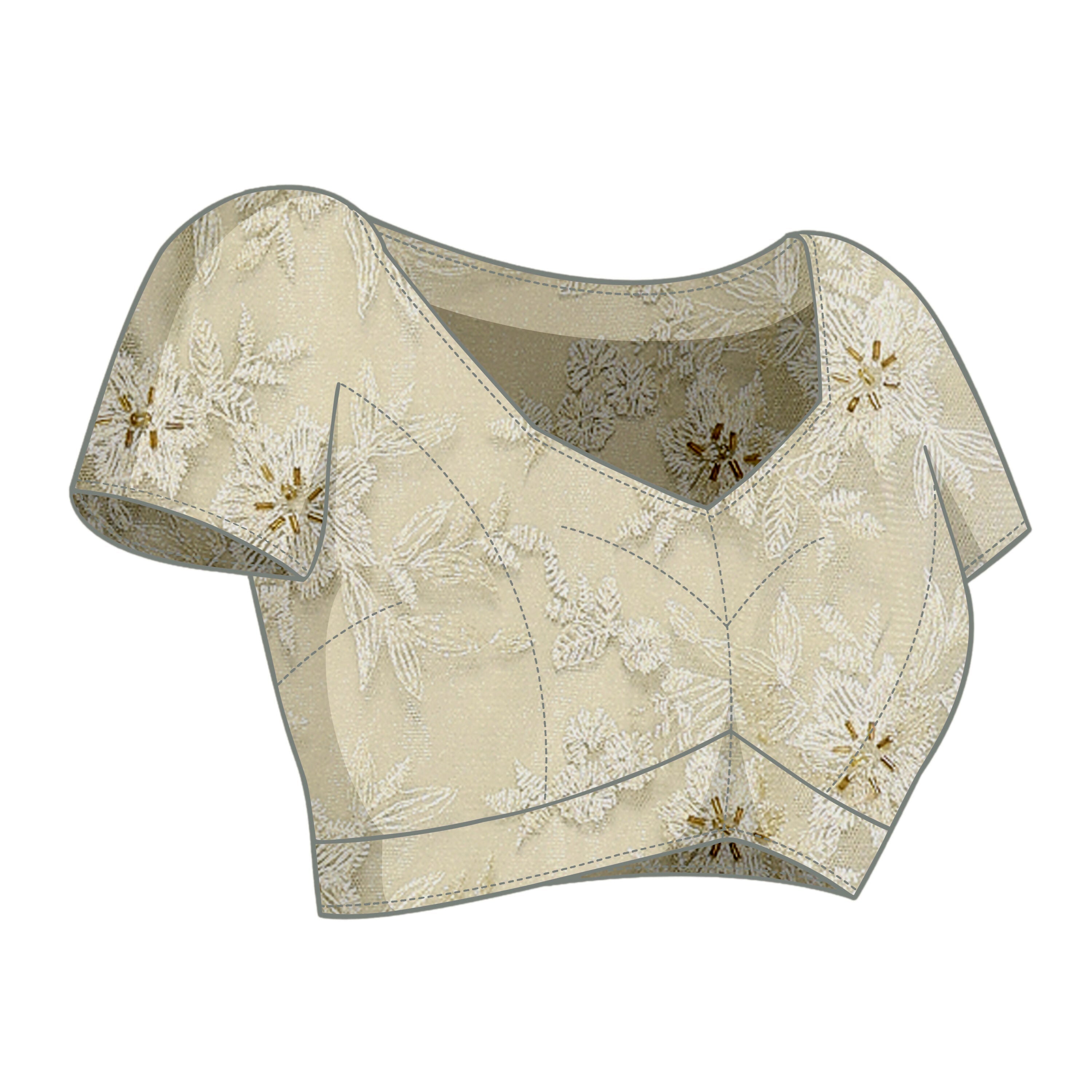 Green Glass Tissue,Net Embroidered Saree With Stitched Blouse - Nimaya Kaksha | Grocsy