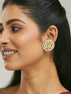 Nuyug 22K Gold-Plated Elegant Kundan Stone Studded & Pearl Beaded Disc Studs | Grocsy