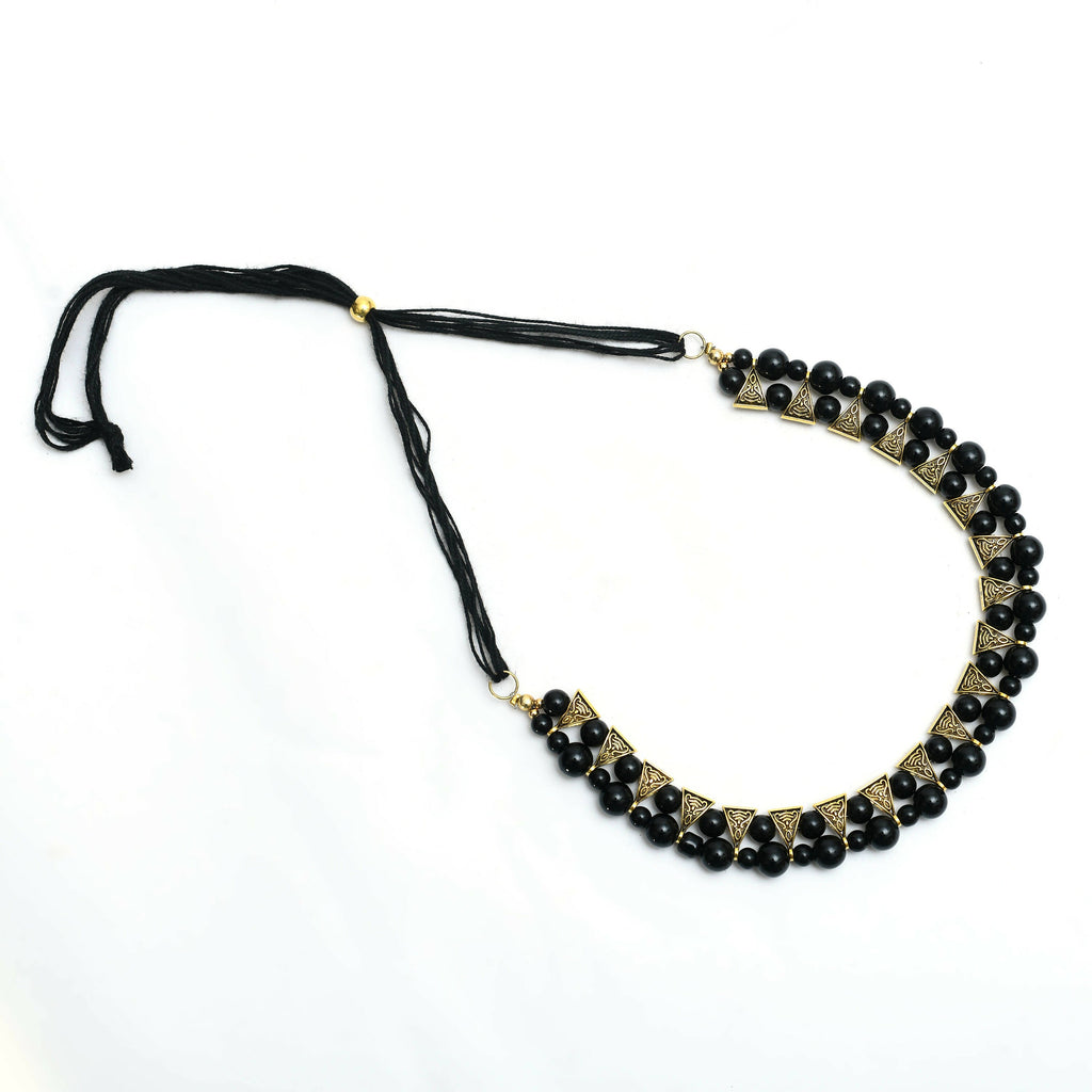 Mominos Fashion Johar Kamal Gold-Polished Brass Finish Pearls Work Choker For Women (Black) | Grocsy