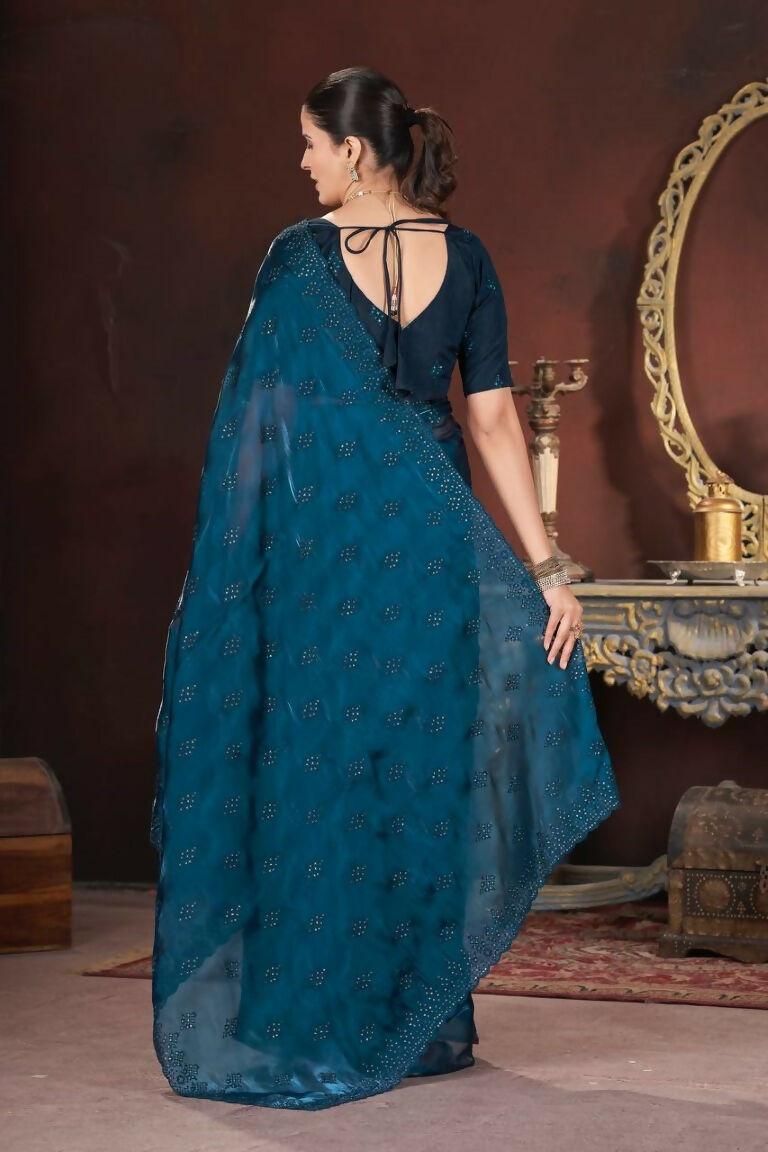 Vastranavya Rama Jimmy Choo Silk 3mm Sequence work with Cross Stitch Embroidery work & Cutwork Border Saree | Grocsy