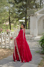 Joban Fashion Pink Georgette Sequence Embroidery Work Kurta Set | Grocsy