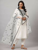Juniper Women's White Chinnon Solid Embroidered Kurta Set | Grocsy