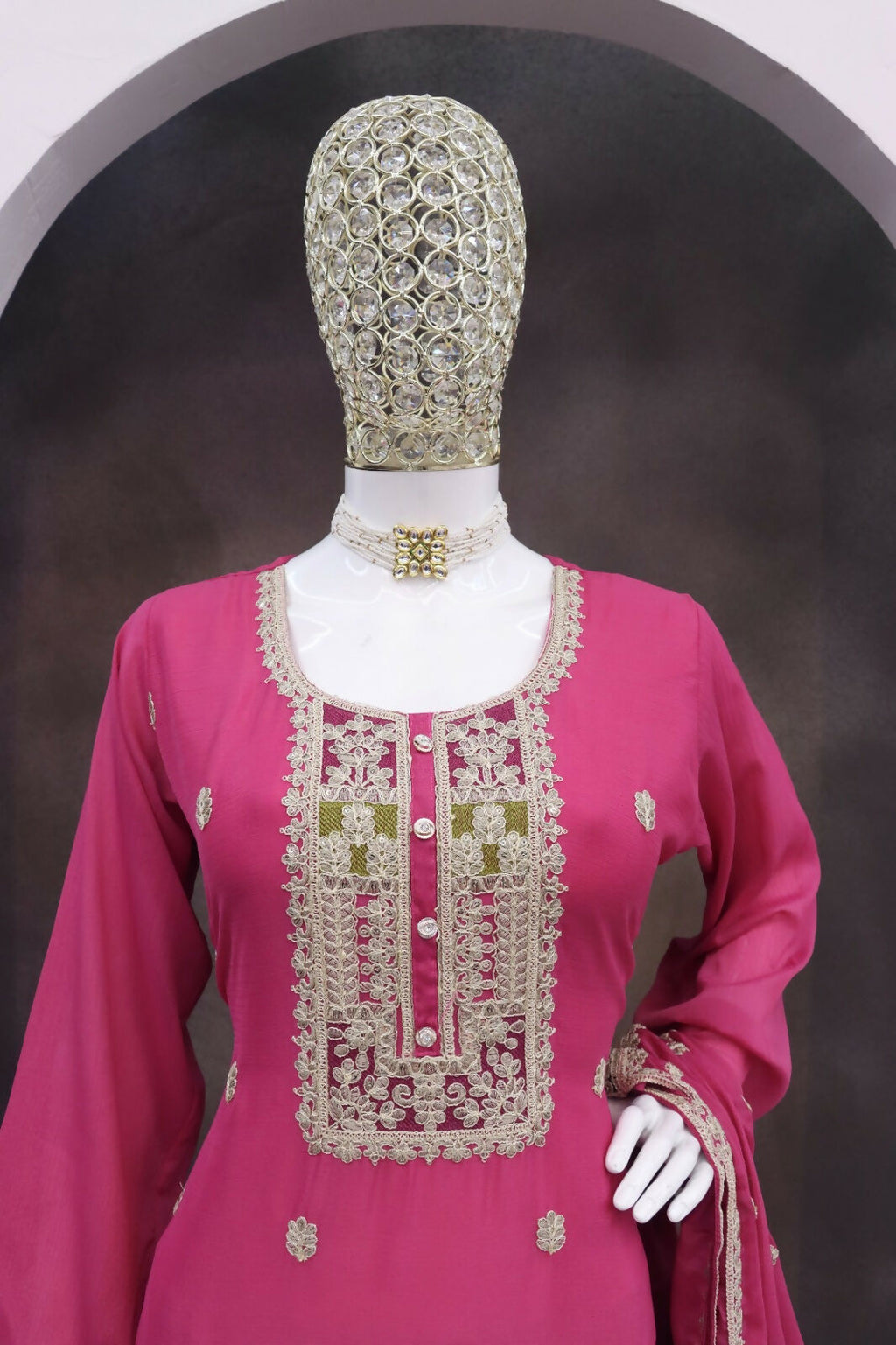 Teeya Creation Pink Color Chinon Silk Embroidery Work Wedding Wear Designer Salwar Suit | Grocsy