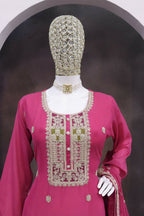 Teeya Creation Pink Color Chinon Silk Embroidery Work Wedding Wear Designer Salwar Suit | Grocsy