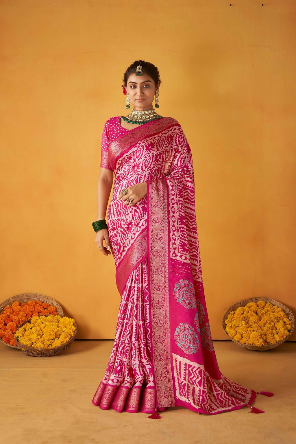 Joban Fashion Kashmiri Silk Zari Border Pink Work Saree | Grocsy