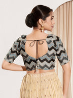Joban Fashion Black Chiffon Padded Blouse With Square Neck Elbow Sleeves | Grocsy