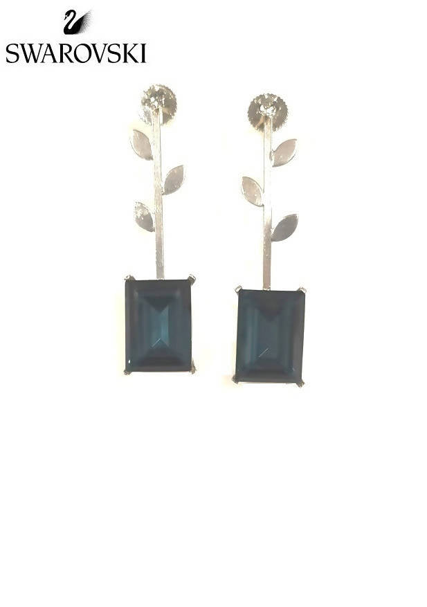 Bling Accessories Swarovski Montana Blue 92.5 Sterling Silver Leaf Earrings | Grocsy