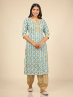 Aramya White Soft Cotton Floral Print Straight Kurta Set for Women | Grocsy