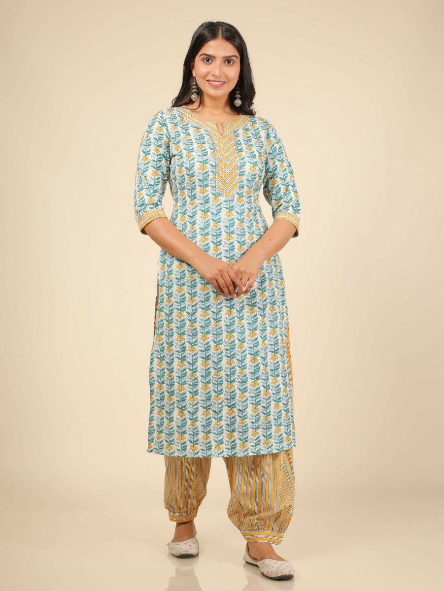 Aramya White Soft Cotton Floral Print Straight Kurta Set for Women | Grocsy