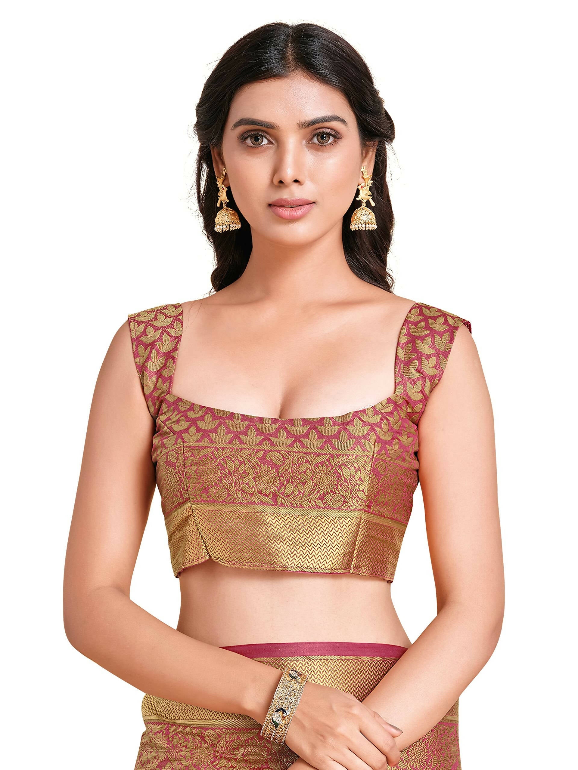 Mimosa Women's Kanchipuram Art Silk Pink Saree | Grocsy