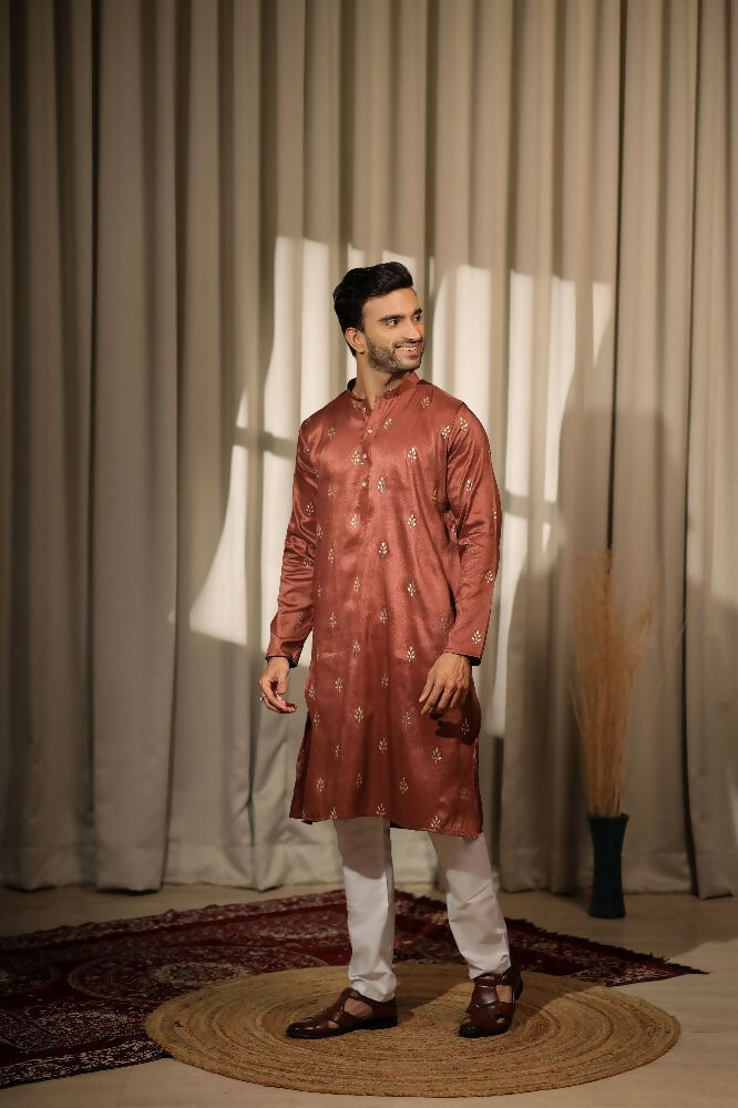 Brown Viscose Designer Embroidery Work Kurta Set - Mahotsav | Grocsy