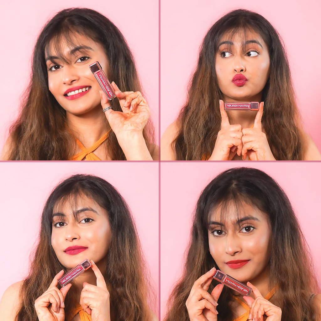 Nourish Mantra Liquid Lipstick Creamy Matte with SPF / Water Proof, Smudge Proof Shade -Tedha Medha Hazelnut | Grocsy