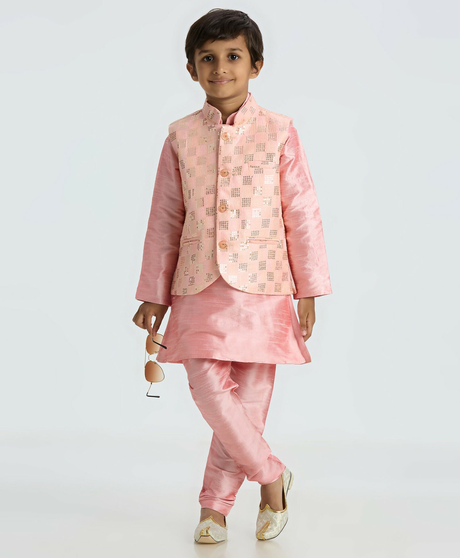 Joban Fashion Kids Island with Sequence work Nehru Jacket Full Sleeves Kurta, Pyjama Set - Pink | Grocsy