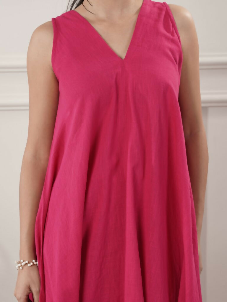 Joban Fashion Women's Fuchsia Cotton A-Line Midi Dress With Pants | Grocsy