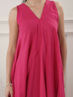 Joban Fashion Women's Fuchsia Cotton A-Line Midi Dress With Pants | Grocsy