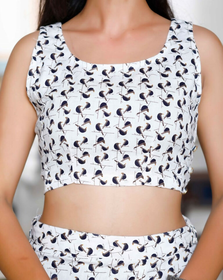 Miravan Women's White Animal Print Round Neck Top With Side Slit Skirt Co-Ord Set | Grocsy