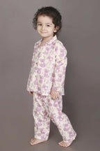 Breathables Kids Cotton Night Suit – White & Pink Teddy Shirt & Pyjama Co-Ord Set For Boys & Girls | Grocsy