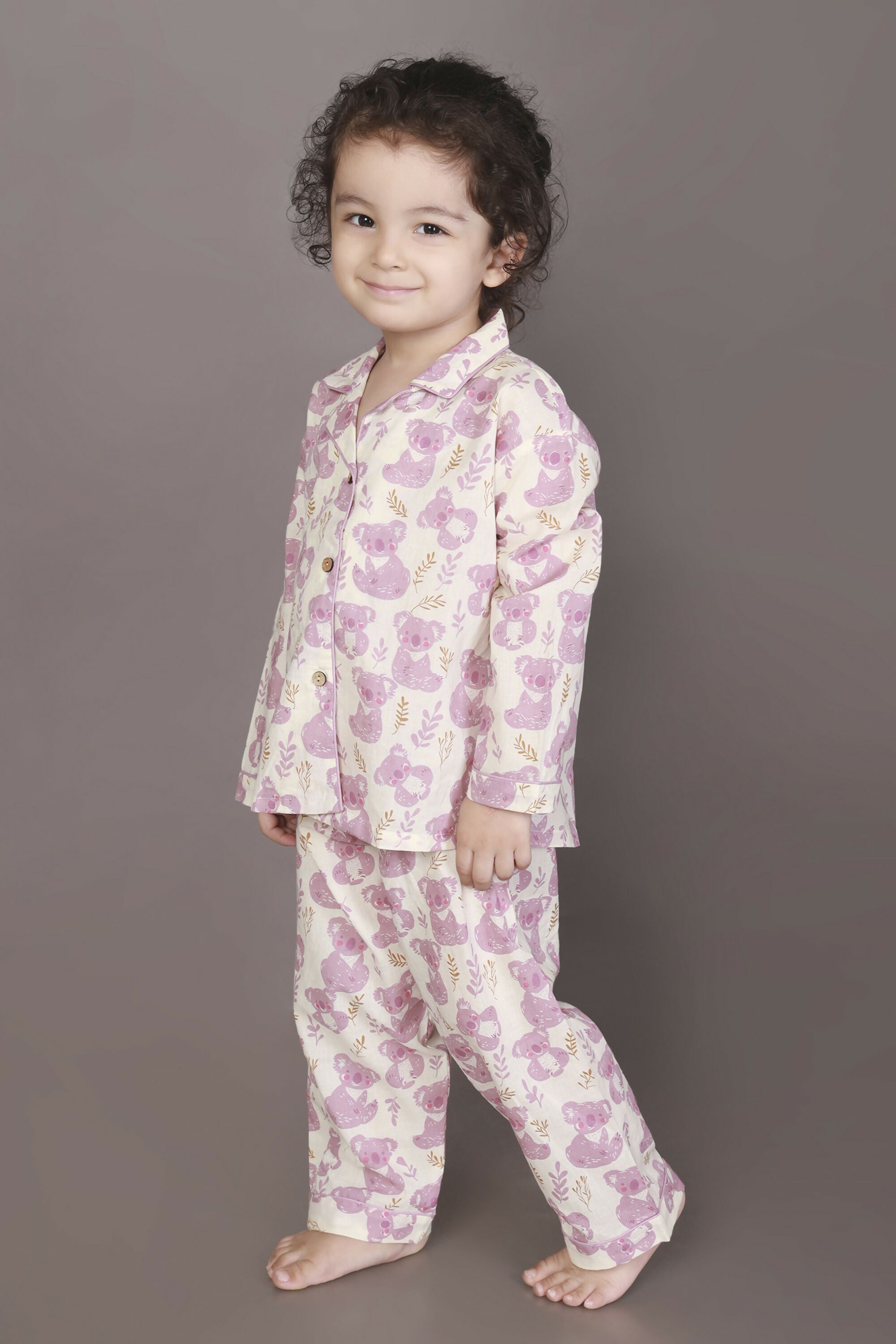 Breathables Kids Cotton Night Suit – White & Pink Teddy Shirt & Pyjama Co-Ord Set For Boys & Girls | Grocsy