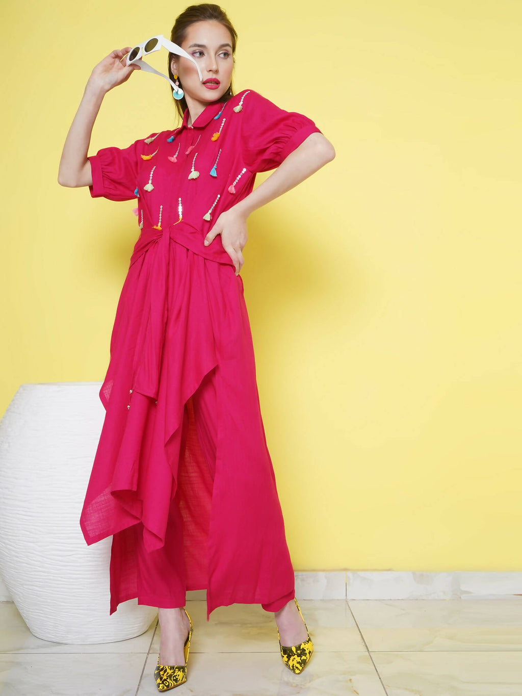 Women Republic Pink Rayon Indoester Set | Grocsy