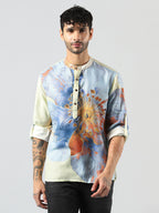 Zavaya Cream Floral Rayon Short Kurta for Men | Grocsy