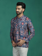 Zavaya Multicolor Ornamental Print Rayon Short Kurta for Men | Grocsy