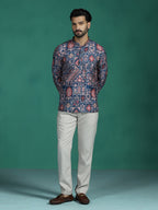 Zavaya Multicolor Ornamental Print Rayon Short Kurta for Men | Grocsy