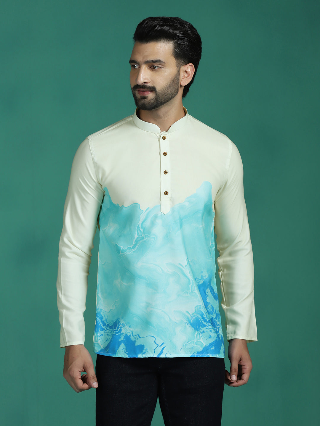 Zavaya Multicolor Ombre Rayon Short Kurta for Men | Grocsy