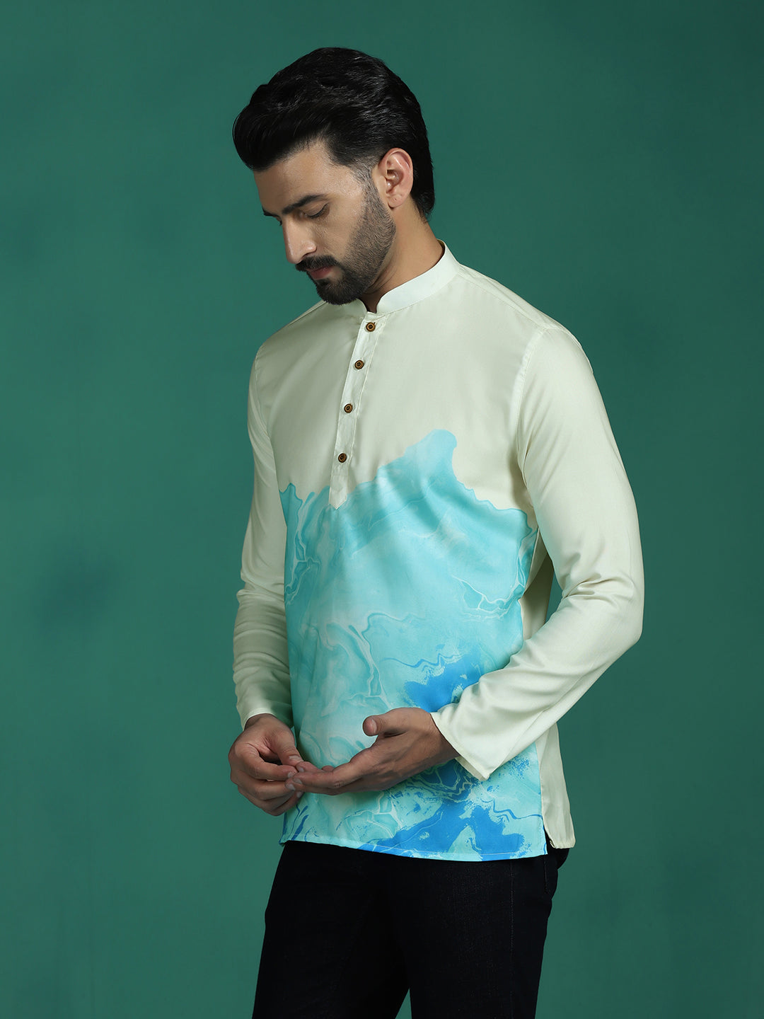 Zavaya Multicolor Ombre Rayon Short Kurta for Men | Grocsy