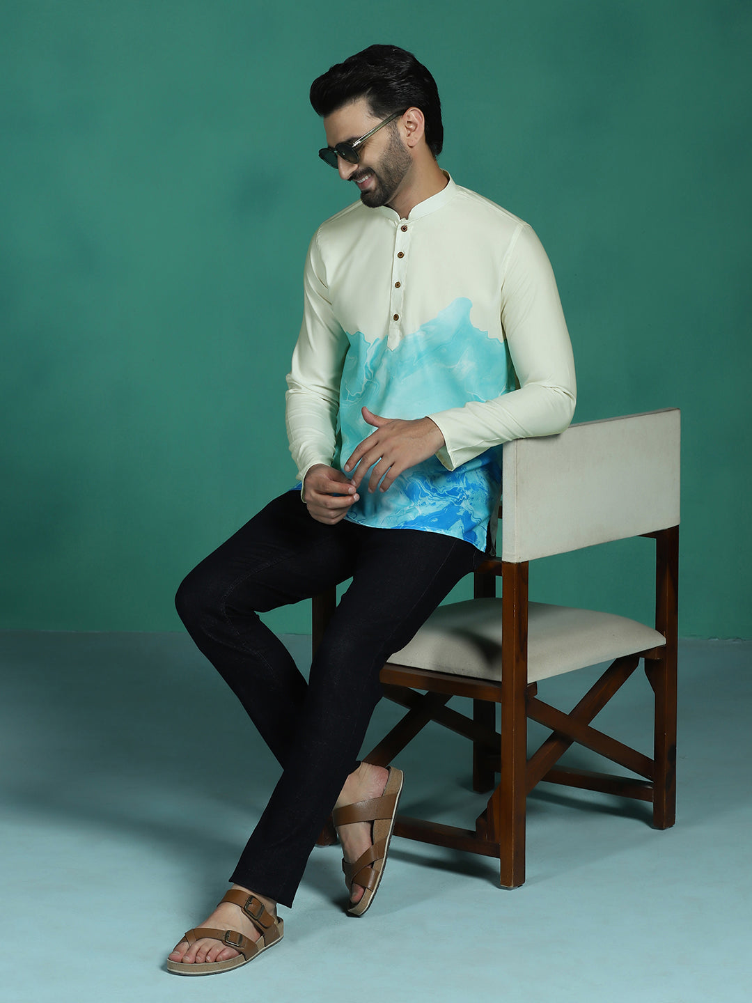 Zavaya Multicolor Ombre Rayon Short Kurta for Men | Grocsy
