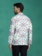Zavaya White Ethnic Motifs Rayon Short Kurta for Men | Grocsy