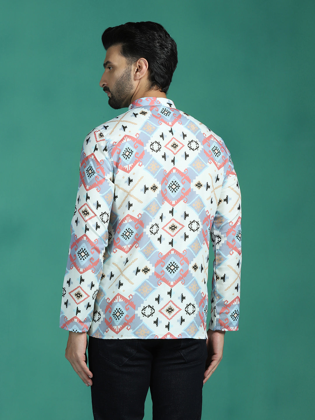 Zavaya White Ethnic Motifs Rayon Short Kurta for Men | Grocsy