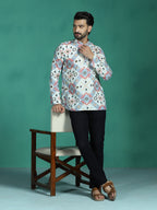 Zavaya White Ethnic Motifs Rayon Short Kurta for Men | Grocsy