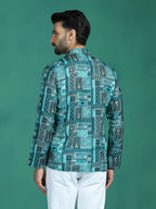 Zavaya Green Geometric Ethnic Print Rayon Short Kurta for Men | Grocsy