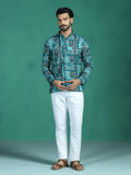 Zavaya Green Geometric Ethnic Print Rayon Short Kurta for Men | Grocsy