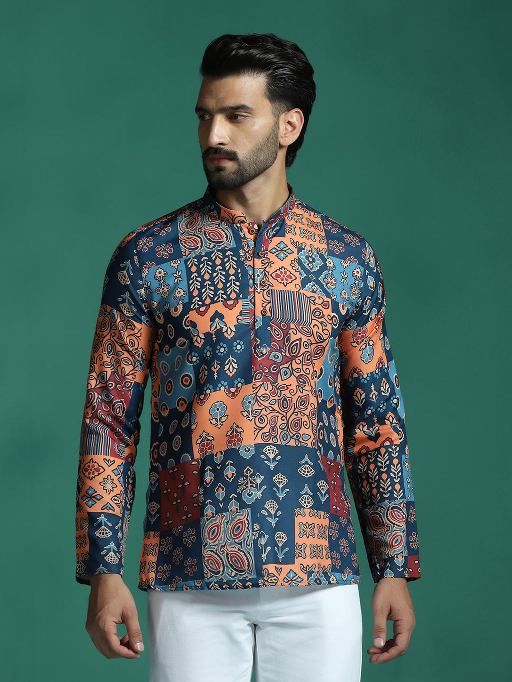 Zavaya Multicolor Floral Rayon Short Kurta for Men | Grocsy